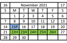 District School Academic Calendar for Hitchcock High School for November 2021
