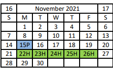 District School Academic Calendar for Crosby Middle for November 2021