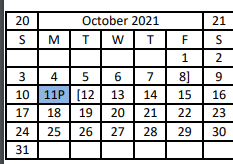 District School Academic Calendar for Galveston Co J J A E P for October 2021