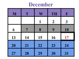 District School Academic Calendar for Bell County Daep for December 2021