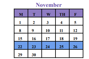 District School Academic Calendar for Bell County Jjaep for November 2021