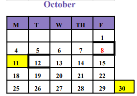 District School Academic Calendar for Bell County Daep for October 2021