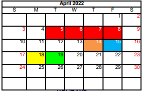 District School Academic Calendar for Detention Ctr for April 2022