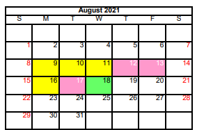 District School Academic Calendar for Detention Ctr for August 2021