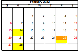 District School Academic Calendar for Detention Ctr for February 2022