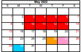 District School Academic Calendar for Detention Ctr for May 2022