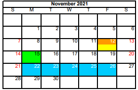 District School Academic Calendar for Detention Ctr for November 2021