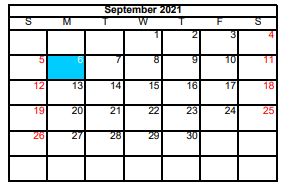 District School Academic Calendar for Detention Ctr for September 2021