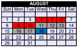 District School Academic Calendar for Honey Grove Middle for August 2021