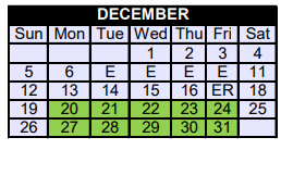 District School Academic Calendar for Honey Grove Middle for December 2021