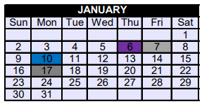 District School Academic Calendar for Honey Grove Middle for January 2022