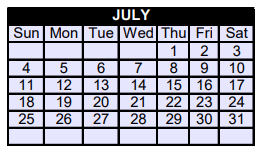 District School Academic Calendar for Honey Grove Elementary for July 2021