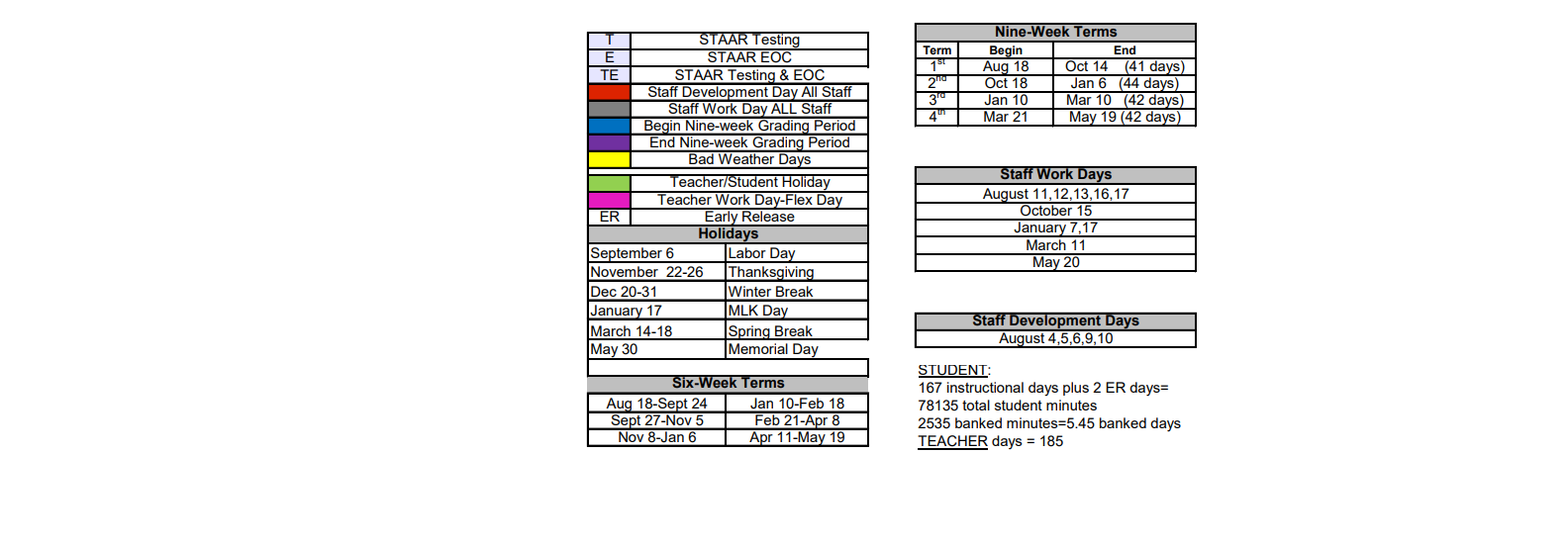 District School Academic Calendar Key for Honey Grove High School