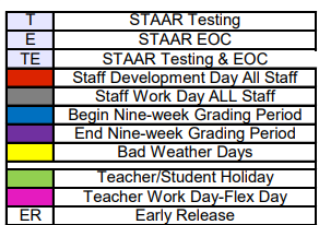 District School Academic Calendar Legend for Honey Grove Elementary