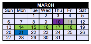 District School Academic Calendar for Honey Grove High School for March 2022