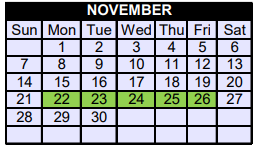 District School Academic Calendar for Honey Grove Middle for November 2021