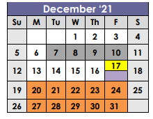 District School Academic Calendar for Hooks High School for December 2021