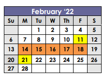 District School Academic Calendar for Hooks Junior High for February 2022
