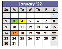 District School Academic Calendar for Hooks Junior High for January 2022