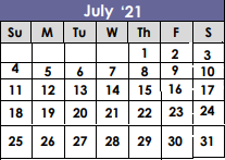 District School Academic Calendar for Hooks Junior High for July 2021