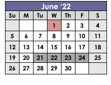District School Academic Calendar for Hooks Junior High for June 2022