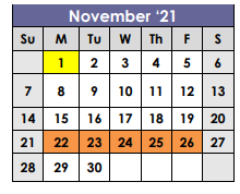 District School Academic Calendar for Hooks Junior High for November 2021