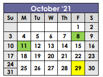 District School Academic Calendar for Hooks High School for October 2021