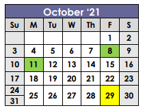 District School Academic Calendar for New Boston Daep for October 2021