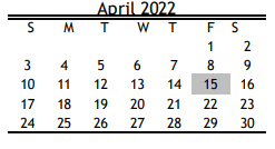 District School Academic Calendar for Grimes Elementary for April 2022