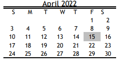 District School Academic Calendar for Bonham/neff/white/sharpstown for April 2022