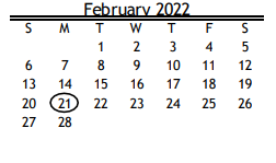 District School Academic Calendar for Martinez R Elementary for February 2022