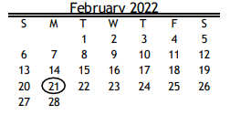 District School Academic Calendar for R D S P D for February 2022