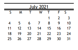 District School Academic Calendar for Soar Ctr for July 2021