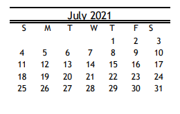 District School Academic Calendar for R D S P D for July 2021