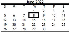 District School Academic Calendar for South District Alternative for June 2022