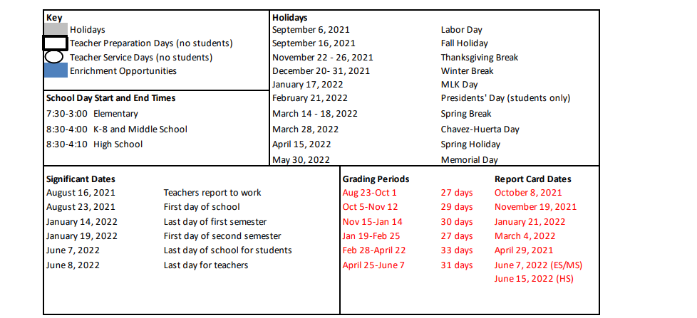 District School Academic Calendar Key for Garcia Elementary