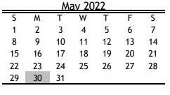District School Academic Calendar for Leader's Academy for May 2022
