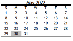 District School Academic Calendar for Dominion Academy Charter School for May 2022