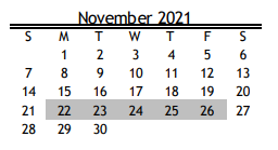 District School Academic Calendar for Briarmeadow Charter for November 2021