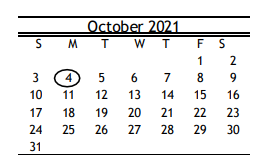 District School Academic Calendar for Briarmeadow Charter for October 2021