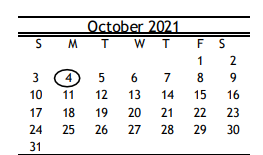 District School Academic Calendar for R D S P D for October 2021