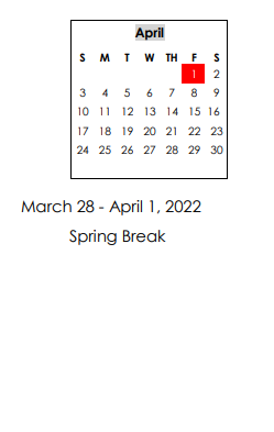 District School Academic Calendar for Matthew Arthur Elementary School for April 2022