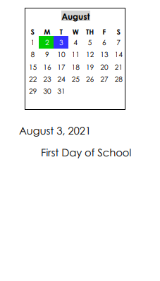 District School Academic Calendar for David A. Perdue Primary for August 2021