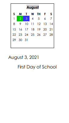 District School Academic Calendar for Rehobeth Elementary School for August 2021