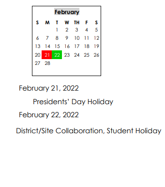 District School Academic Calendar for Rehobeth Elementary School for February 2022