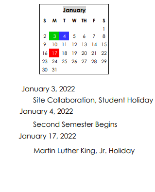 District School Academic Calendar for Perry High School for January 2022