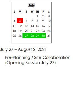 District School Academic Calendar for Miller Elementary School for July 2021