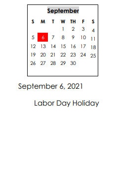 District School Academic Calendar for Parkwood Elementary School for September 2021
