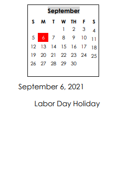 District School Academic Calendar for Northside Middle School for September 2021