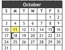 District School Academic Calendar for Grayson Co J J A E P for October 2021